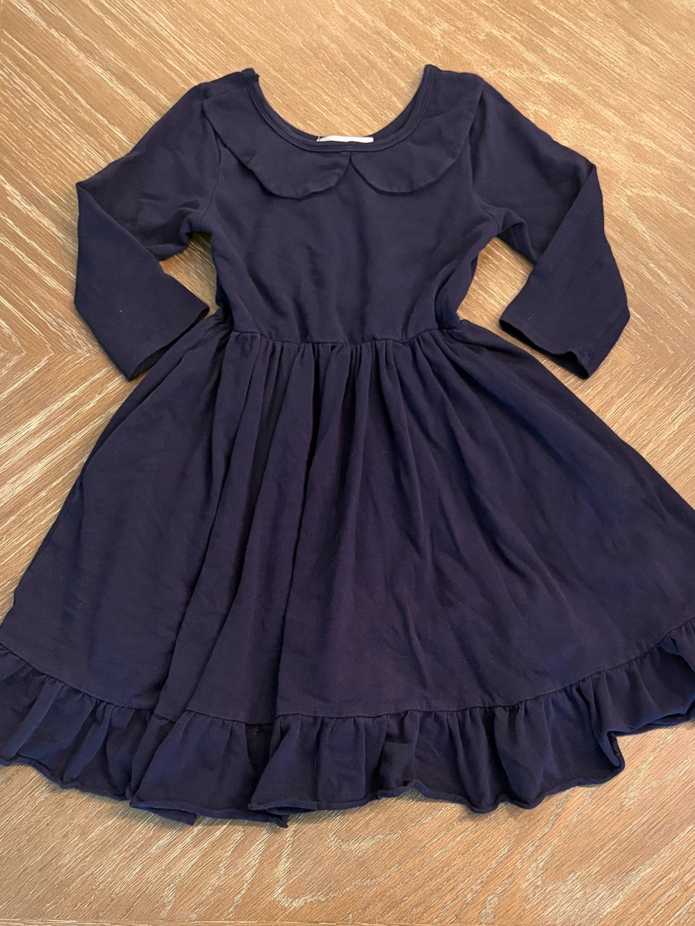 Little Stockings Girlhood Navy Long-Sleeve Ruffle Hem Dress